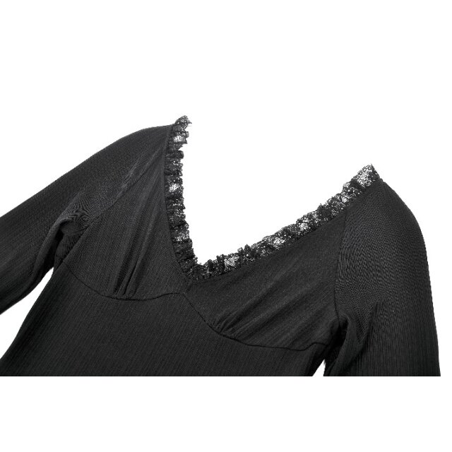 Langes schmales Gothic-Kleid Moonlit Kisses mit Spitze S