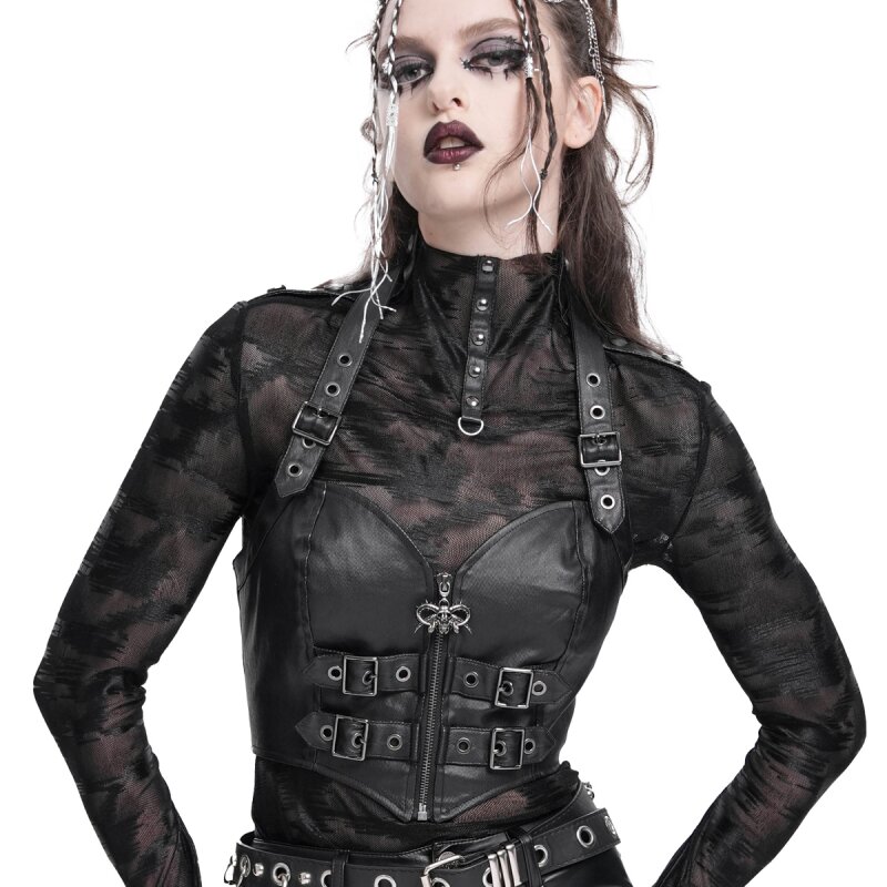 Eyelet Side Detail Halter Neck Corset Top-Black