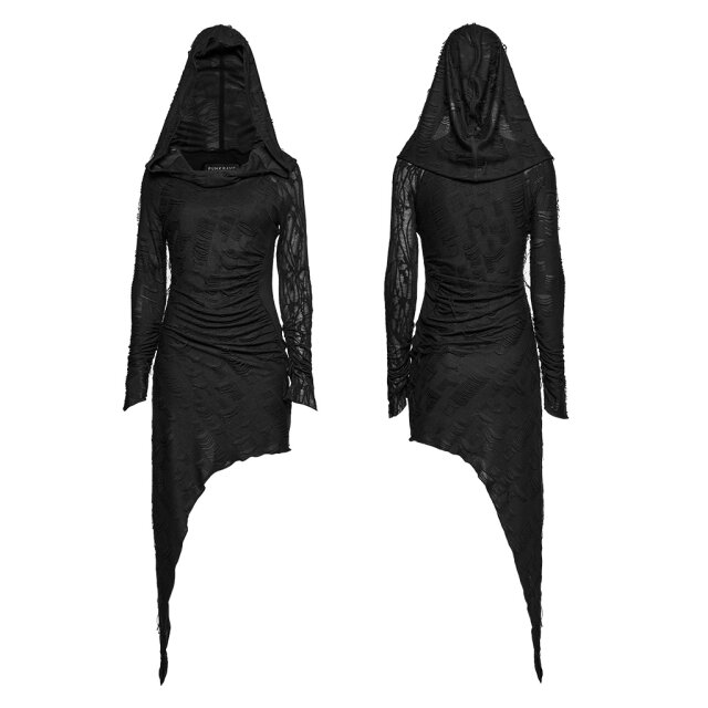 Punk Rave asymmetrisches Zipfelkleid Fatal Darkness mit Kapuze XL-XXL