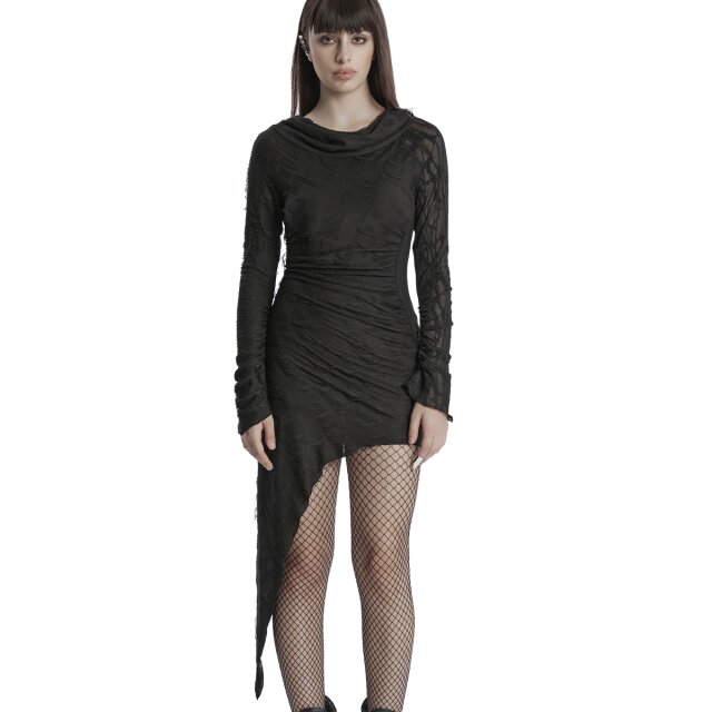Punk Rave asymmetrisches Zipfelkleid Fatal Darkness mit Kapuze XL-XXL