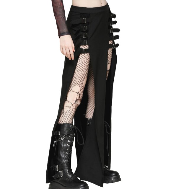 Long Punk Gothic Skirt Darker Than Midnight with Buckles