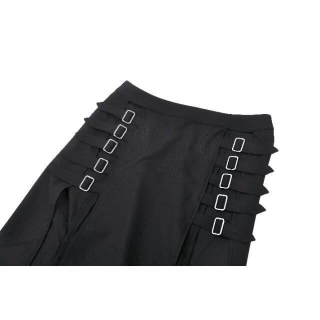 Long Punk Gothic Skirt Darker Than Midnight with Buckles