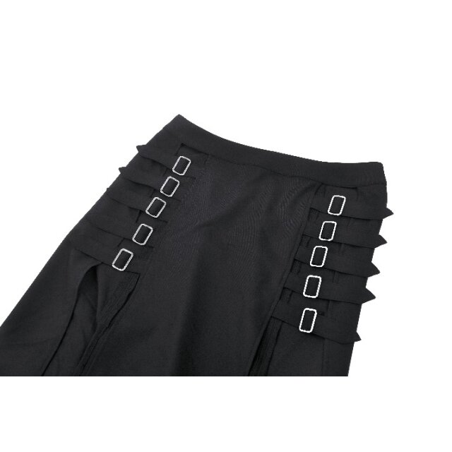 Long Punk Gothic Skirt Darker Than Midnight with Buckles
