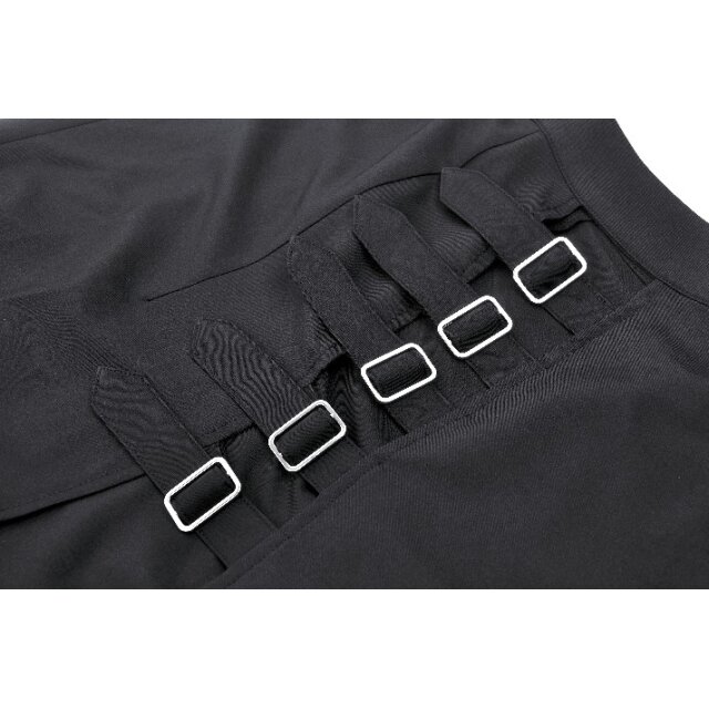 Long Punk Gothic Skirt Darker Than Midnight with Buckles