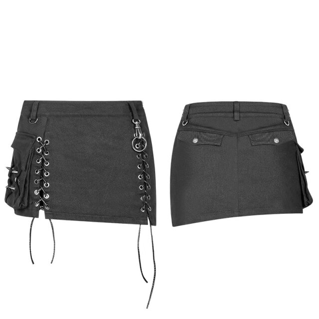 Ultrakurzer Punk-Mini Bad Medicine aus Stretch-Denim mit Cargo-Tasche - Größe: XXL