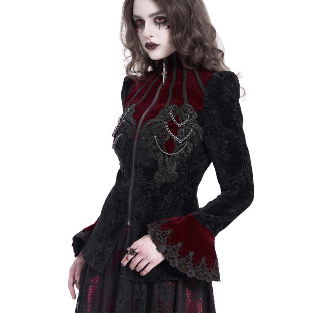Victorian Goth Samtjacke Last Dance in schwarz-rot 3XL