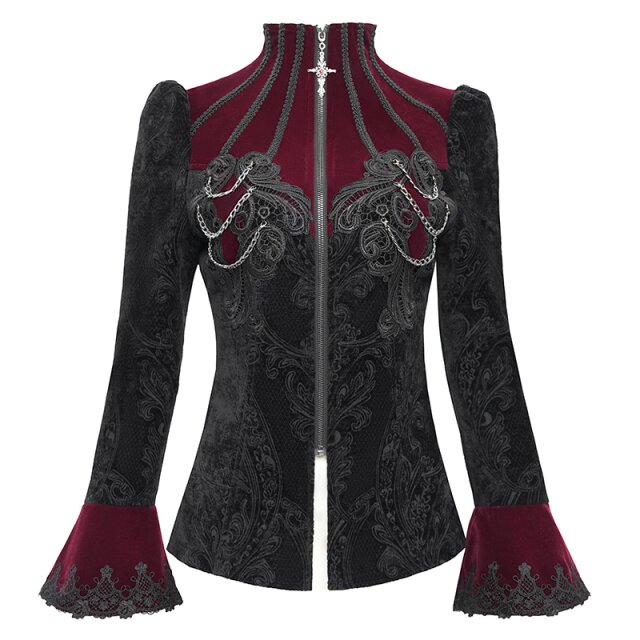 Victorian Goth Samtjacke Last Dance in schwarz-rot 3XL