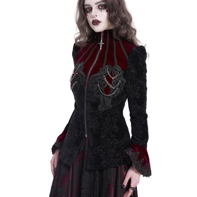 Victorian Goth Samtjacke Last Dance in schwarz-rot 3XL