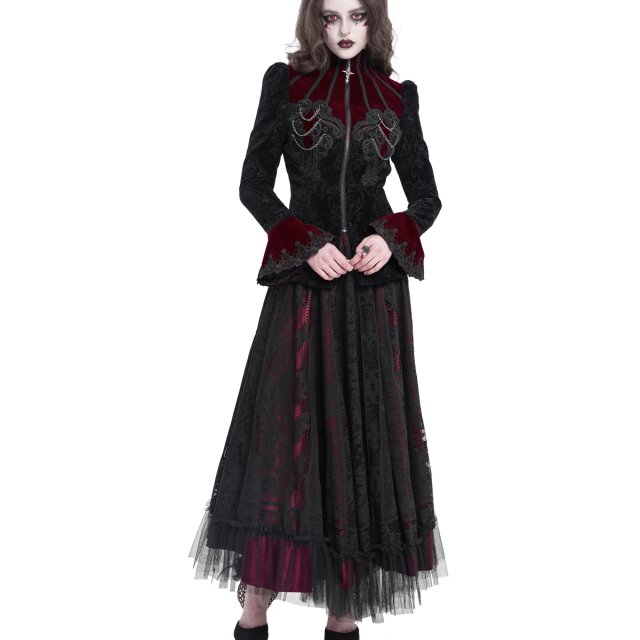 Victorian Goth Samtjacke Last Dance in schwarz-rot 3XL