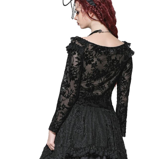 Short flocked mesh shirt Ebon Veil with long sleeves