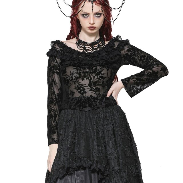Short flocked mesh shirt Ebon Veil with long sleeves