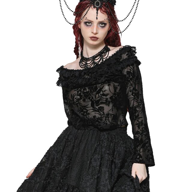 Short flocked mesh shirt Ebon Veil with long sleeves