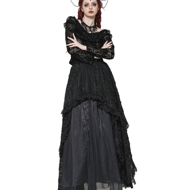 Short flocked mesh shirt Ebon Veil with long sleeves