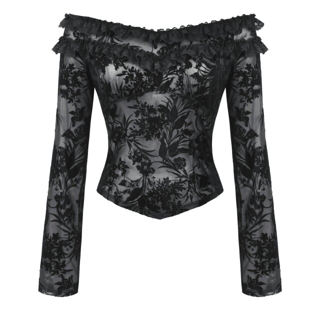 Short flocked mesh shirt Ebon Veil with long sleeves
