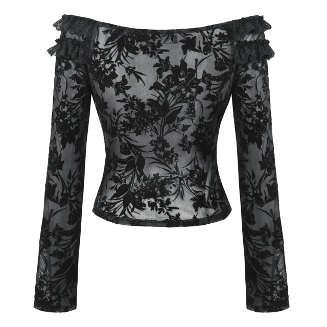 Short flocked mesh shirt Ebon Veil with long sleeves