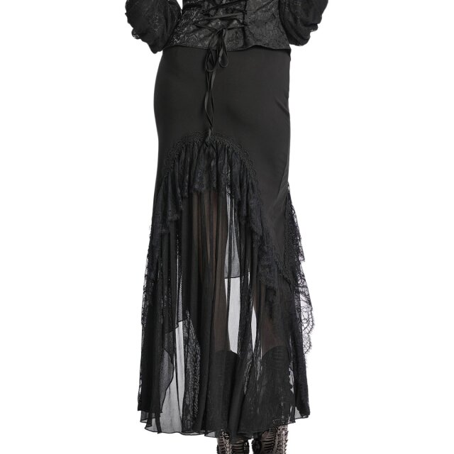 Punk Rave schmaler Maxi-Rock Wings of Silence mit Spitzenvolant M-L