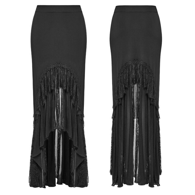 Punk Rave schmaler Maxi-Rock Wings of Silence mit Spitzenvolant M-L