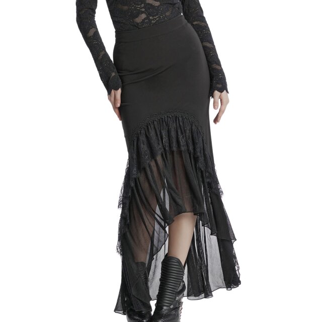 Punk Rave schmaler Maxi-Rock Wings of Silence mit Spitzenvolant M-L