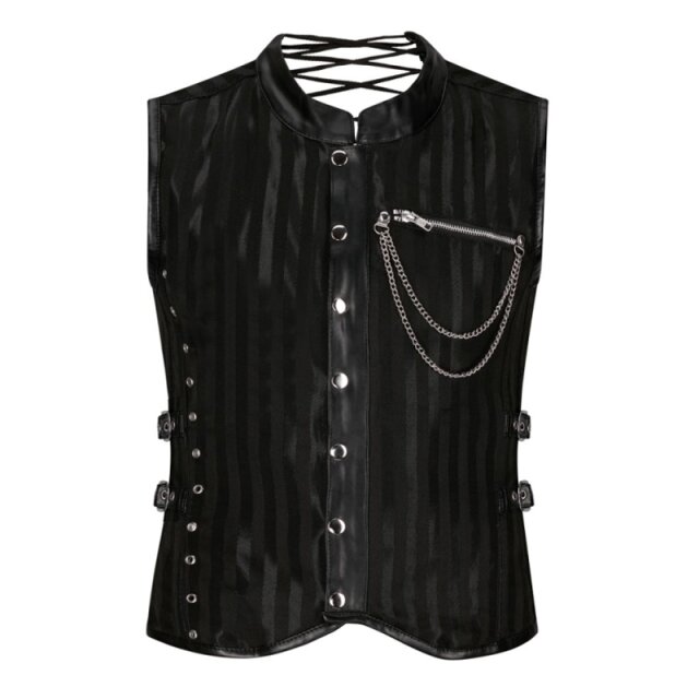 Echtes Gothic Herrenkorsett mit Blockstreifen von Aderlass, Kunstlederdetails und kompletter Rückenschnürung. Taillenformend, edel, düster – für Männer mit Stil, Mut und Haltung.