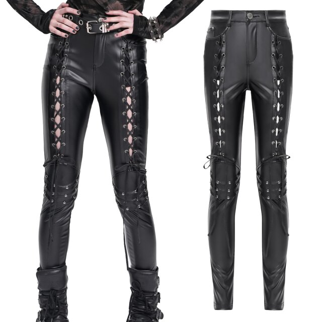 Tight faux leather trousers with lacing (PT271) by Devil Fashion – rebellious, sexy, and perfect for gothic looks with attitude.
