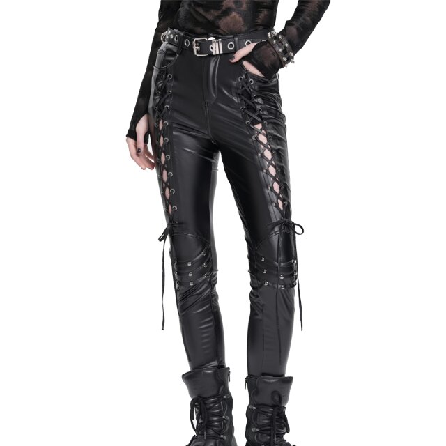 Wetlook Faux Leather Trousers Obey No One with Lacing