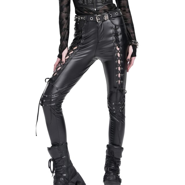 Wetlook- Kunstlederhose Obey No One mit Schnürung M
