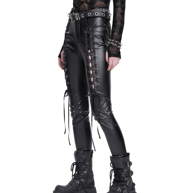 Wetlook- Kunstlederhose Obey No One mit Schnürung XS