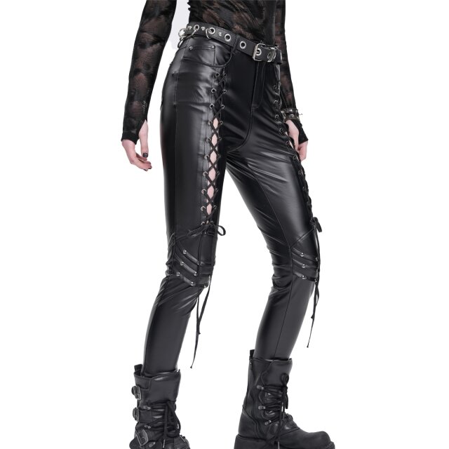 Wetlook- Kunstlederhose Obey No One mit Schnürung XS