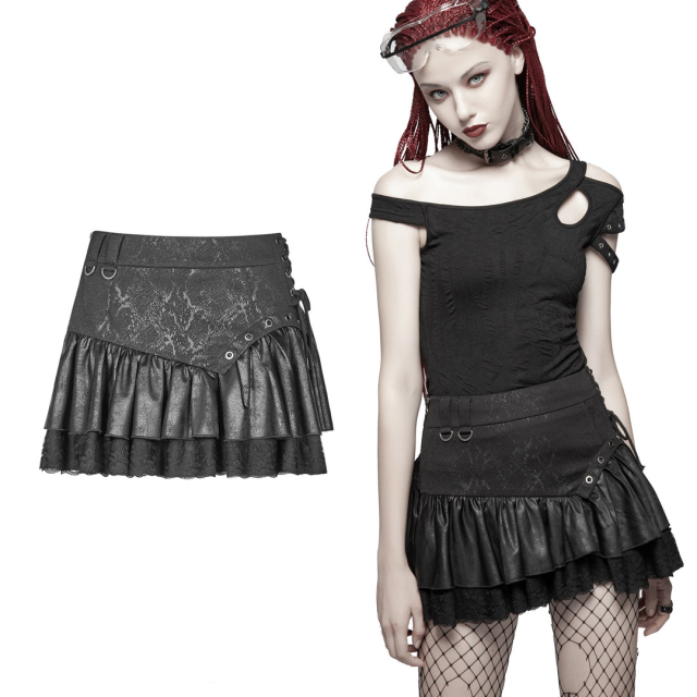 PUNK RAVE Volantmini skirt Eden in Used Leather-Look -...