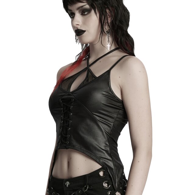 Punk Rave bellyless wetlook strap top