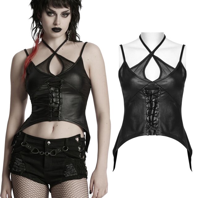 Rebellisches, bauchfreies Punk Rave Gothic-Wetlook...