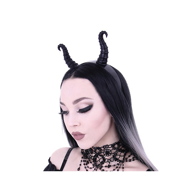 Black plastic hairband with satanic horns. Ladies Gothic Headdress Accessory