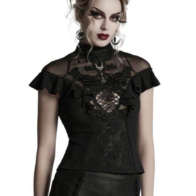 Dunkelromantisches Punk Rave Shirt Dentelle Noir S