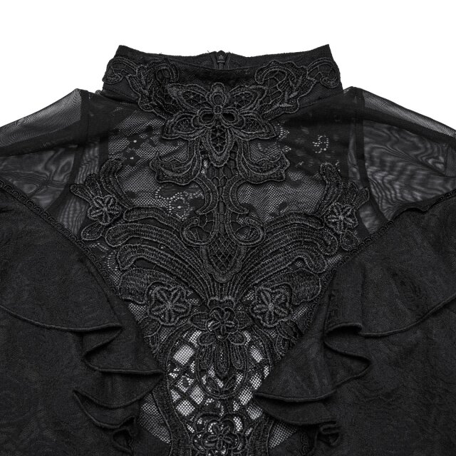 Dunkelromantisches Punk Rave Shirt Dentelle Noir S