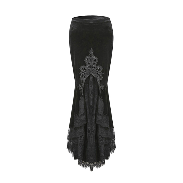 Long Gothic mermaid skirt Clair de Lune made of velvet with lace
