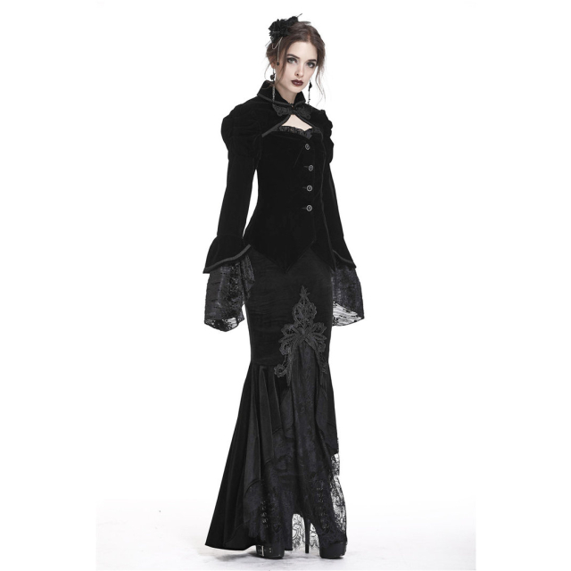 Long Gothic mermaid skirt Clair de Lune made of velvet with lace - size: S