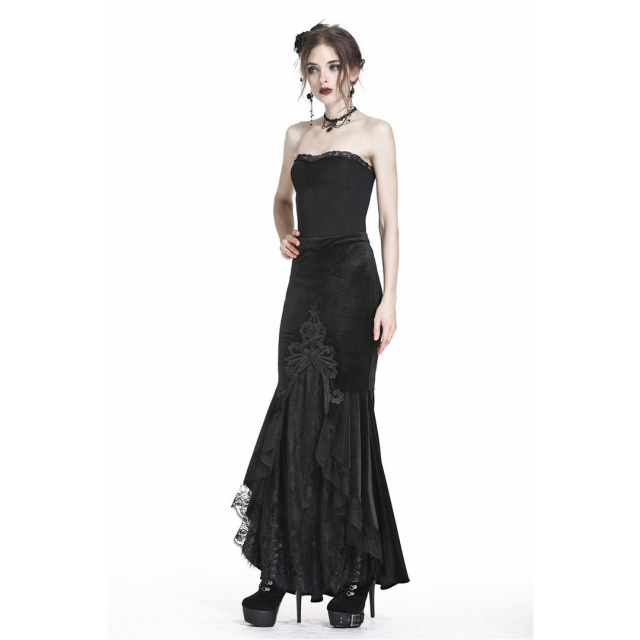 Long Gothic mermaid skirt Clair de Lune made of velvet with lace - size: S