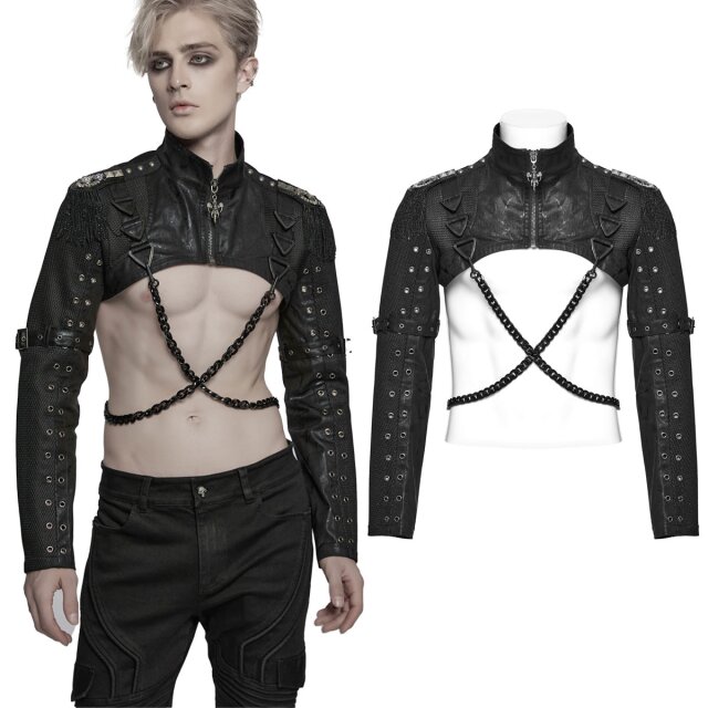 Düster, detailverliebt, dämonisch gut: Das Herren-Bolero von Punk Rave (WY-1788BK) von Punk Rave ist die perfekte Schulterjacke für finstere Gestalten, die lieber befehlen, als bitten.