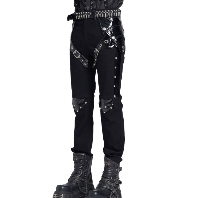 Gothic Stretch Jeans "Fast Lane Sins" by Devil Fashion with Patent Details