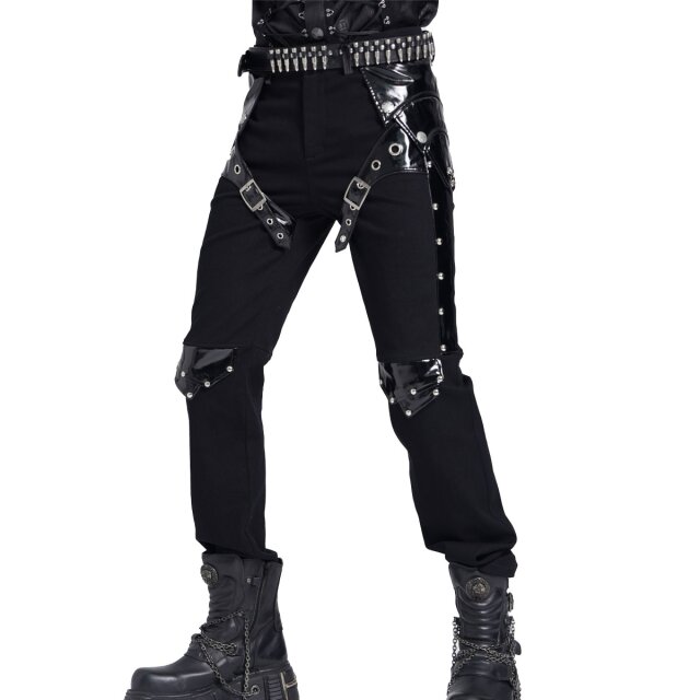Gothic Stretch Jeans "Fast Lane Sins" by Devil Fashion with Patent Details