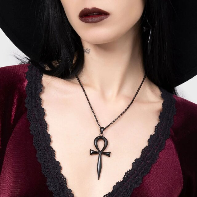 KILLSTAR Resurrection Gothic-Halskette (KSRA013191) mit großem schwarzem Ankh-Symbol und Karabinerverschluss