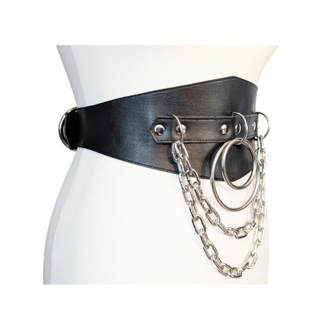 Unisex Kunstledergürtel Twofold Ties mit Kette und O-Ringen S