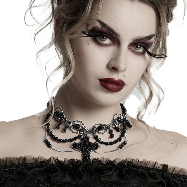 Opulent Punk Rave Necklace Black Testament with Large Cross