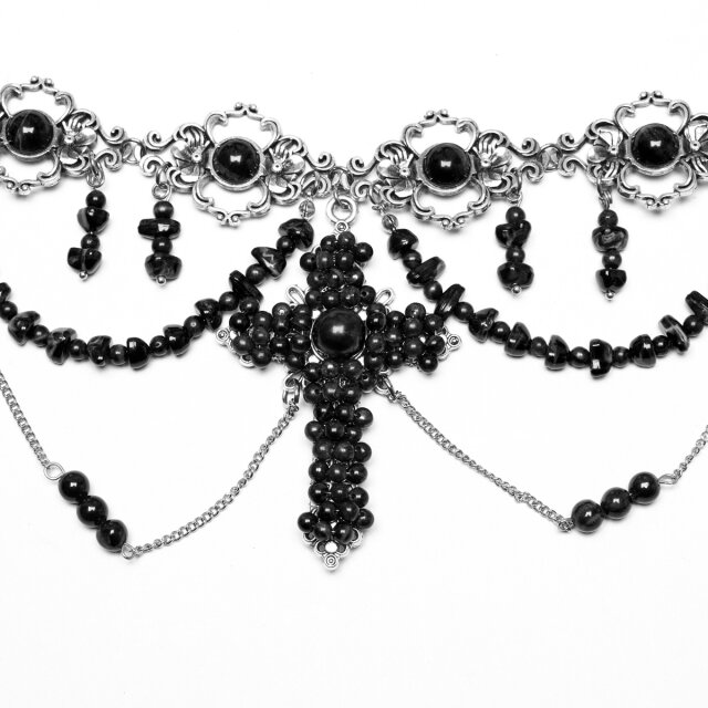 Opulent Punk Rave Necklace Black Testament with Large Cross
