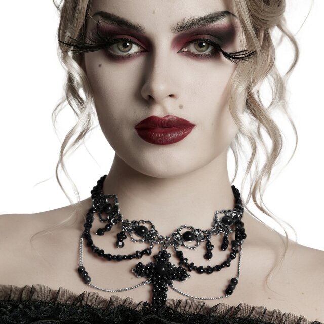 Opulent Punk Rave Necklace Black Testament with Large Cross