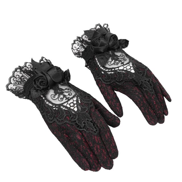 Eva Lady Handschuhe "Liebesgruß aus der Gruft" in zwei Farboptionen rot-schwarz XS/L