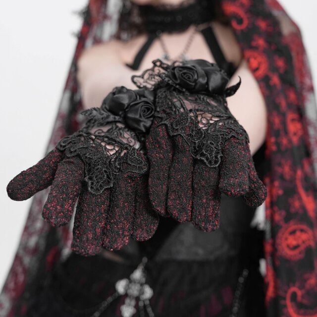 Eva Lady Handschuhe "Liebesgruß aus der Gruft" in zwei Farboptionen rot-schwarz XS/L