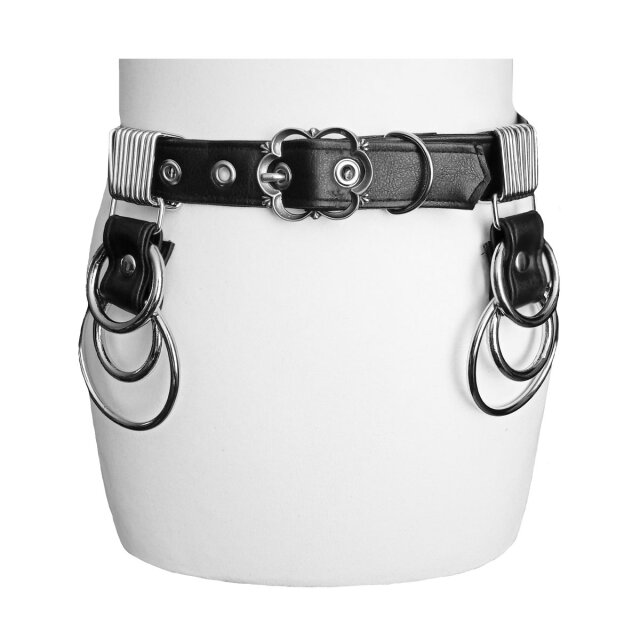Unisex Gothic-Gürtel aus veganem Leder mit großen herabhängenden O-Ringen und Gliederelementen. Dunkel, detailverliebt und handgefertigt in Berlin.