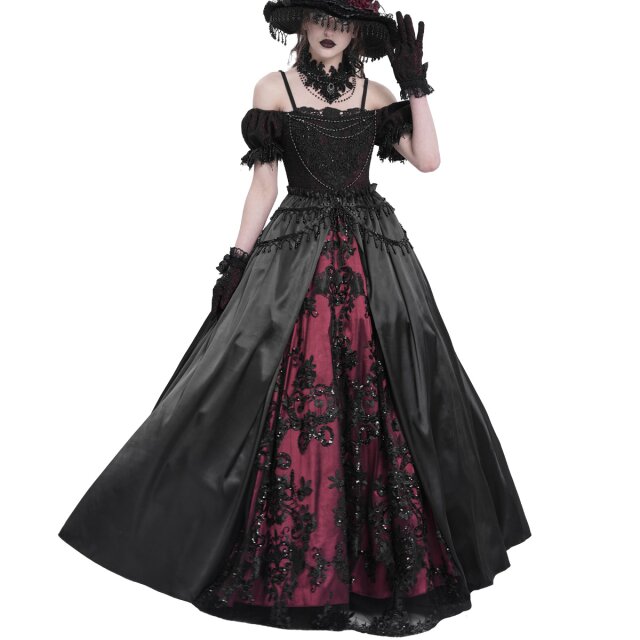 Bodenlanges Victorian-Goth Kleid Königin der Rosen XL
