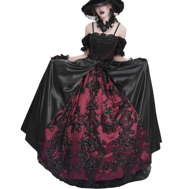 Bodenlanges Victorian-Goth Kleid Königin der Rosen XL